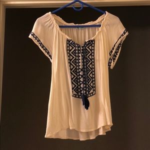 Creme & Navy blue blouse
